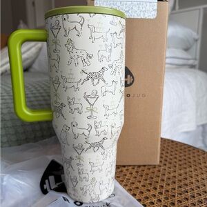 HYDROJUG SIT & SIP 40 OZ TUMBLER-- Dogs Puppies Martini Olive Green Traveler NWT